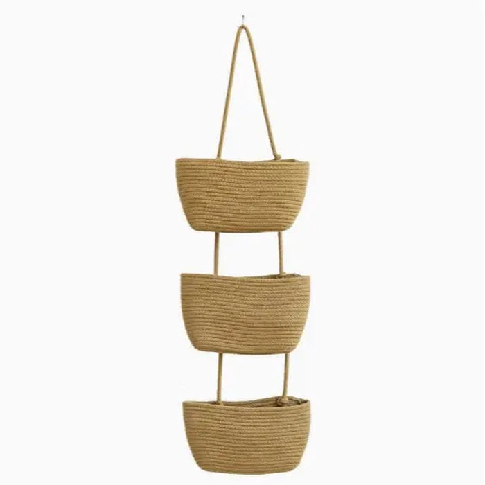【Handmade】Woven Cotton 3-Tier over the Door Basket, Wall-Mounted Jute Storage Organizer–Decorative Nursery Baskets, Perfect for Busy Mom/Dad to Store Diapers & Toys Small Basket Gift Hook Laundry Basket House Organizers Decor Storage Basket Giftsforfamily